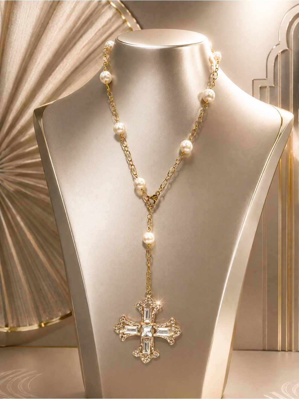 🆕❤️Classic Freshwater Pearl Lariat Necklace with a Celtic Cross Pendant